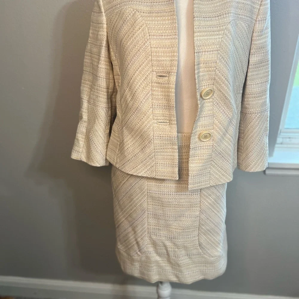 Brooks Brothers skirt suit woman 2 4 cream Silver Pink NWT Jacquard Cropped set